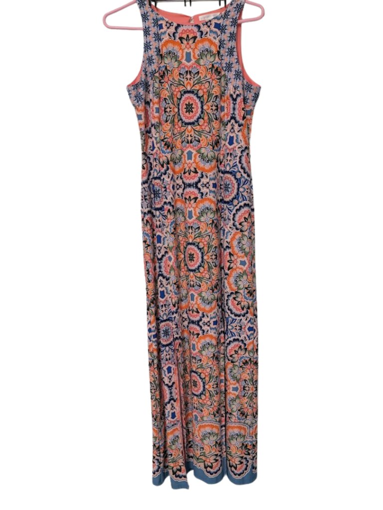 London Times Blue And Pink Geometric Print Floral Maxi Size 10